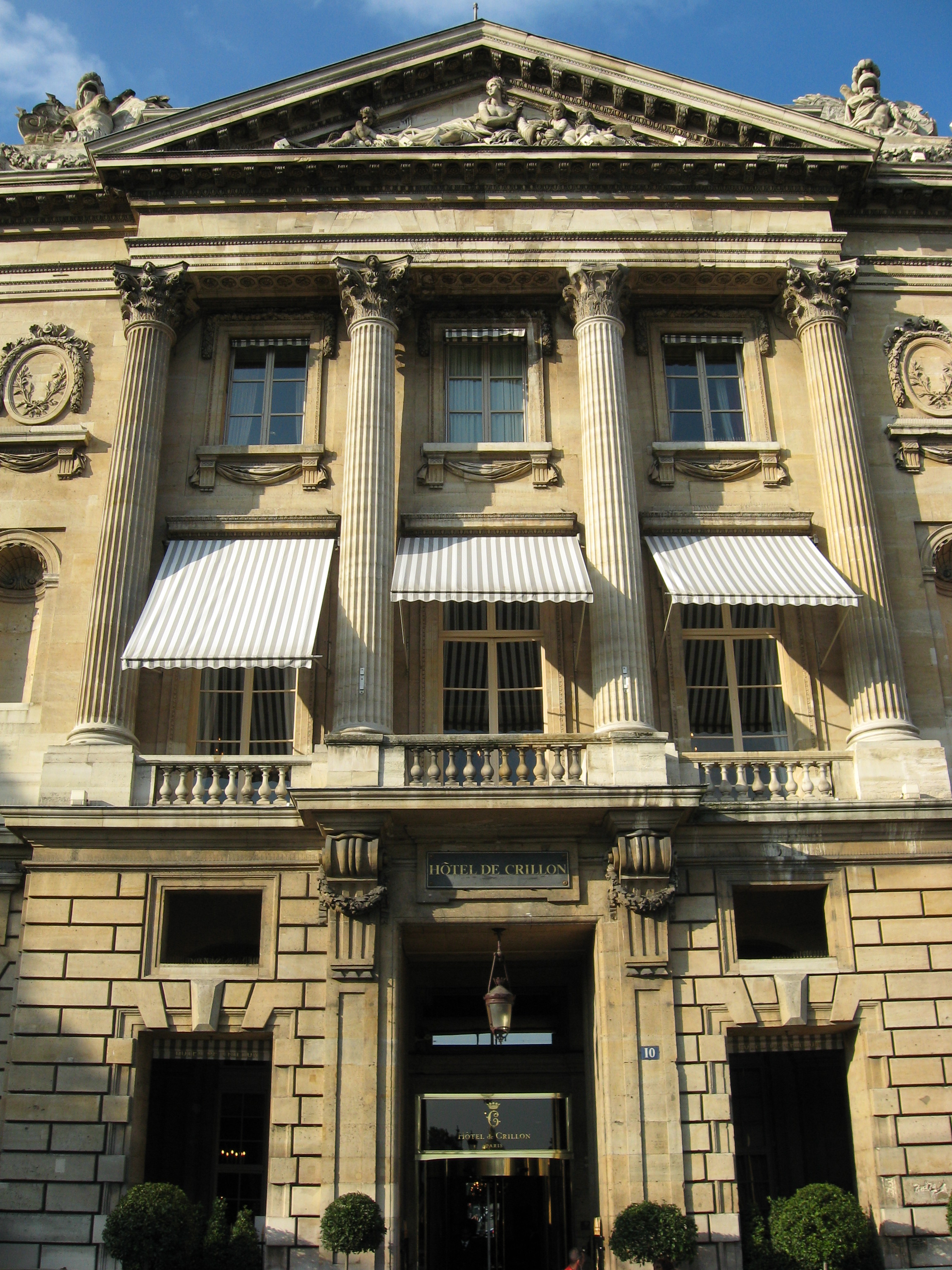 Historic facade and entrance of Hôtel de Crillon in Paris