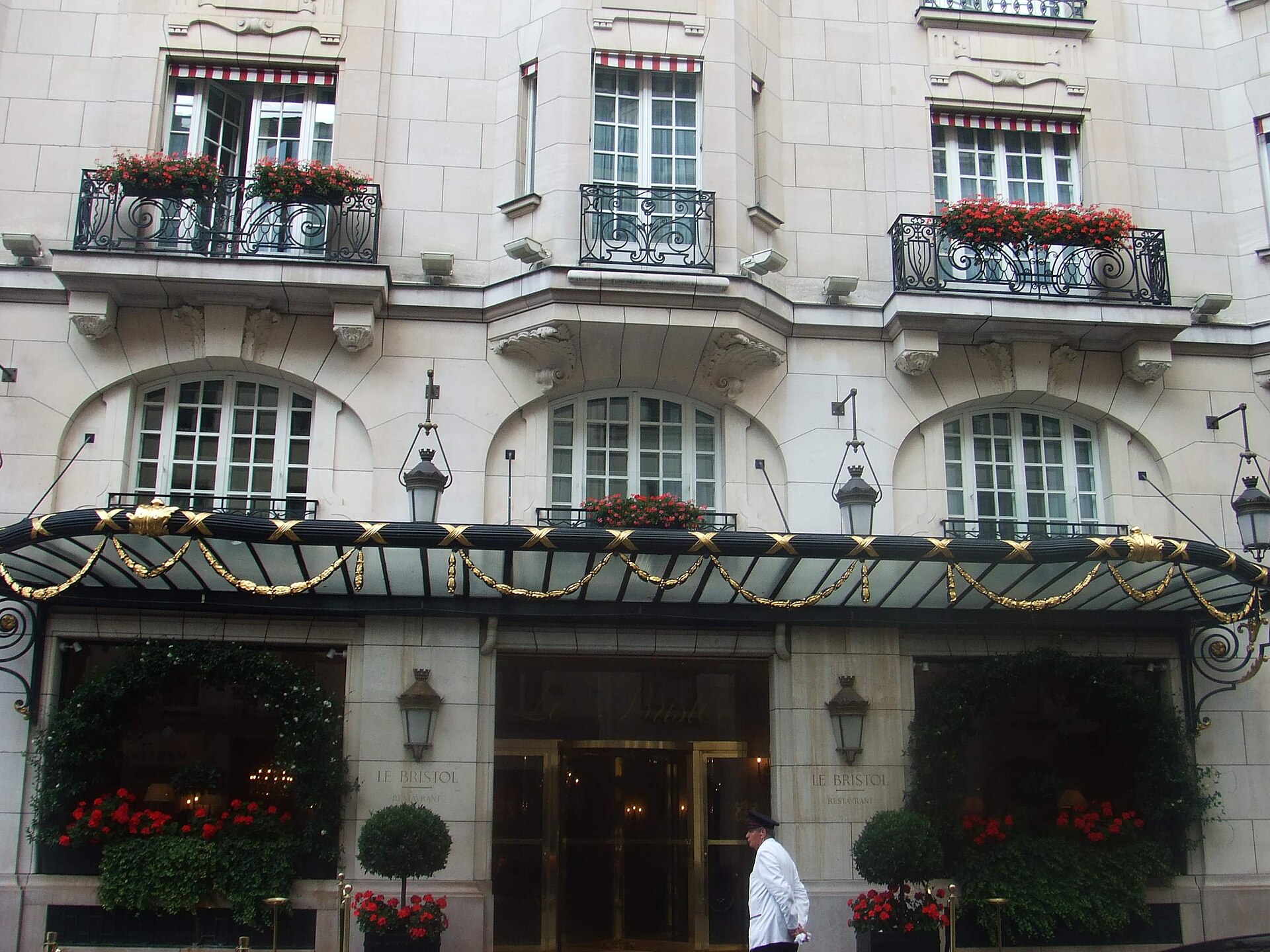 Street entrance and facade of Le Bristol Paris